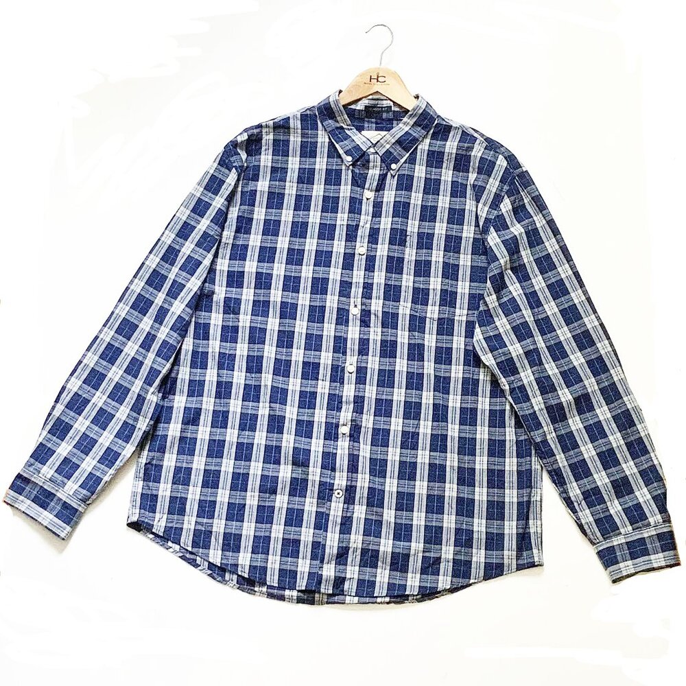 ST. John’s Bay 100% Cotton Blue & White Plaid Classic Fit XL Button-Down Shirt